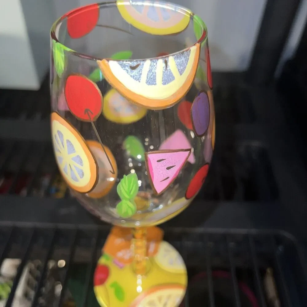 Lolita Love My Wine Sangria Wine Glass Hand Painted 15oz Recipe On Bottom New